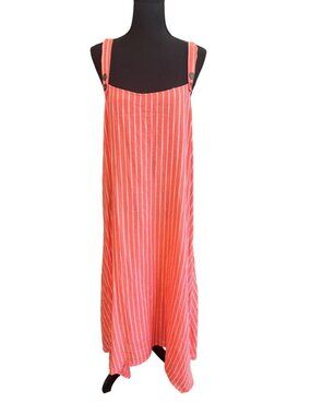 Kaktus womens XXL Coral White Striped Bib Overall Handkerchief Sleeveless Dress